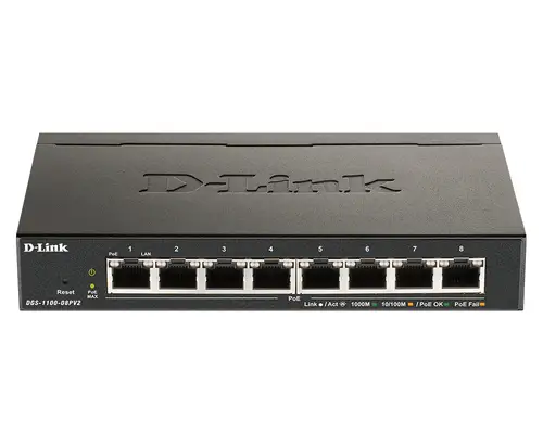 DGS-1100-08PV2/B Gestionado L2/L3 Gigabit Ethernet (10/100/1000) Energía sobre Ethernet (PoE) Negro - Imagen 1