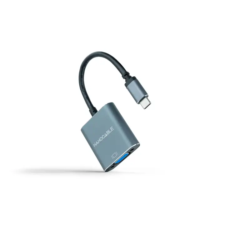 Conversor USB-C a VGA, USB-C/M-VGA/H, Aluminio, Gris, 10 cm