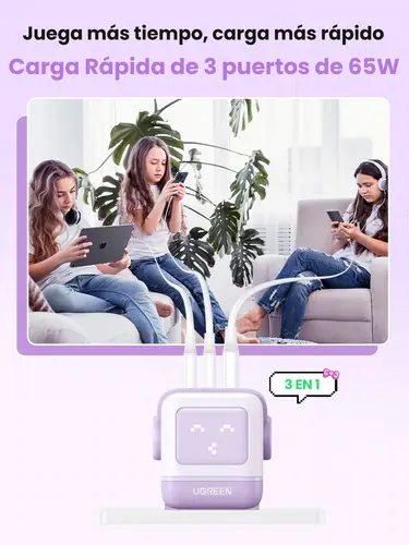Nexode RG 65W 3-Port GaN Ordenador portátil, Teléfono móvil, Ratón, Portátil, Batería portátil, Teléfono Rosa Corriente alterna Carga rápida Interior - Imagen 9