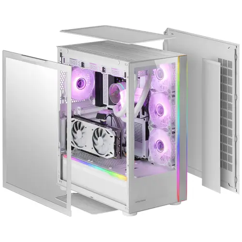 MC-ULT, Caja Gaming Custom XXL E-ATX, Doble Cristal Templado 90º Sin Marco + Puerta Lateral, Soporte Completo Refrigeración Líquida, Torre PC con Diseño de Cámara Dual Vertical, Blanco - Imagen 3