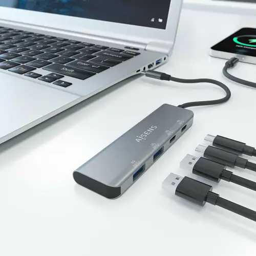 Hub USB 3.2 Gen1 5G USB-C, USB-C/M-2xUSB-C/H-2xUSB-A/H, Gris, 15 cm - Imagen 5