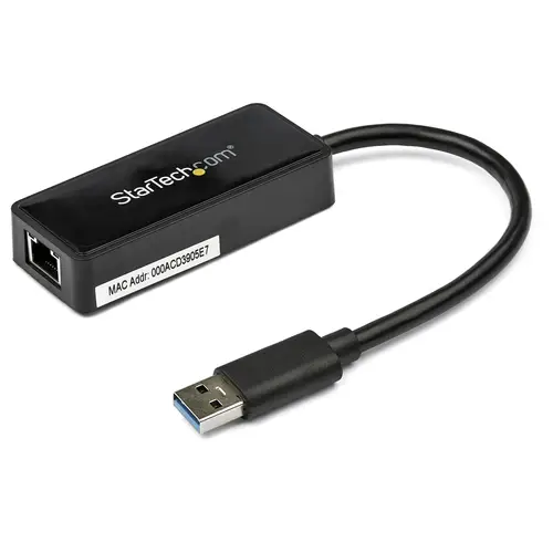 Adaptador Tarjeta de Red NIC Externa USB 3.0 de 1 Puerto Gigabit Ethernet RJ45 y Puerto USB - Negro - Imagen 1