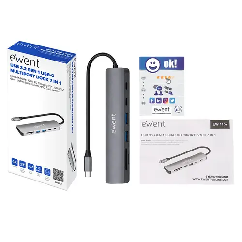 EW1152 base para portátil y replicador de puertos Alámbrico USB 3.2 Gen 1 (3.1 Gen 1) Type-C Gris - Imagen 2