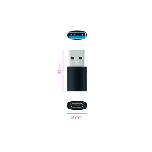 Adaptador USB-A 3.1 a USB-C, USB-A/M-USB-C/H, Negro - Imagen 2