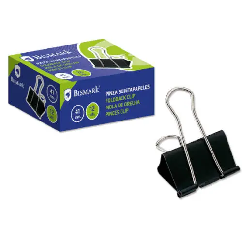 PINZA SUJETAPAPELES 41 MM. PALA ABATIBLE COLOR NEGRO BISMARK 3217..