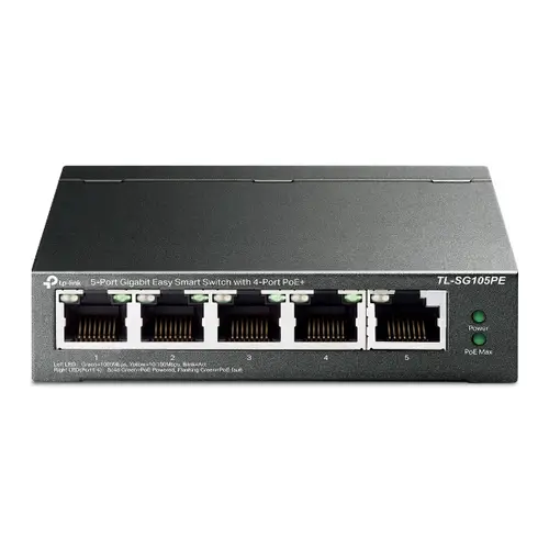 TL-SG105PE switch Gestionado L2 Gigabit Ethernet (10/100/1000) Energía sobre Ethernet (PoE) Negro - Imagen 1