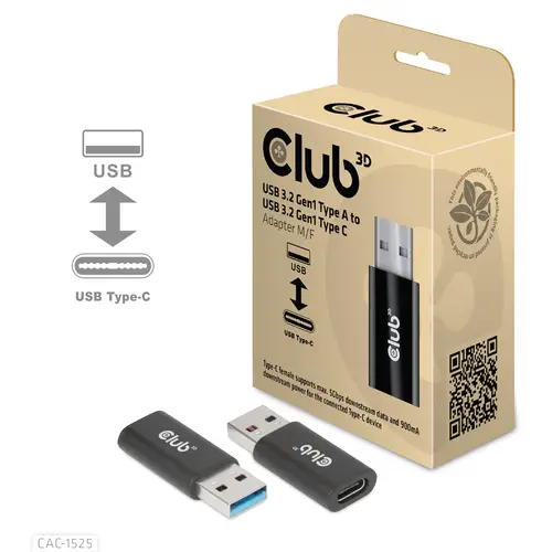 CAC-1525 cambiador de género para cable USB A USB Type C Negro - Imagen 2