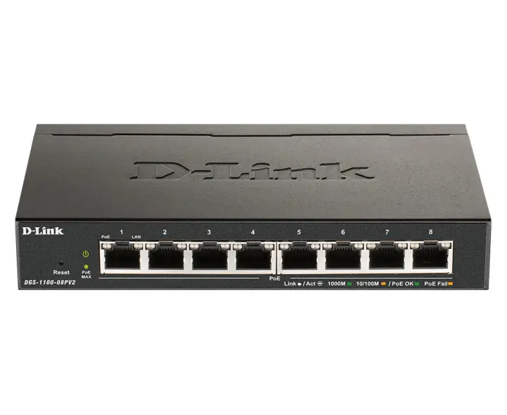 DGS-1100-08PV2 Gestionado L2/L3 Gigabit Ethernet (10/100/1000) Energía sobre Ethernet (PoE) Negro