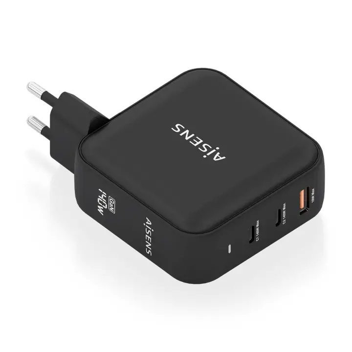 Cargador GaN 140W, 2xUSB-C PD3.1 QC4.0, 1xUSB-A QC3.0, Negro