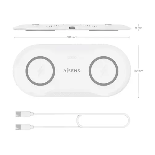 AISENS Cargador Inalambrico USB C 15W 2 en 1 Para Movil Auriculares  Blanco - Imagen 5