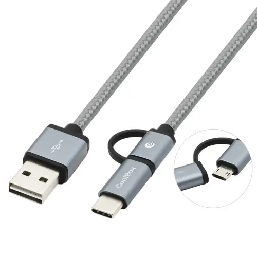 COO-CAB-U2MC-GR cable USB USB 2.0 1 m USB A USB C/Micro-USB B Gris - Imagen 1