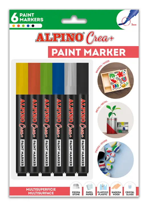 AR000250 rotulador para colorear Negro, Azul, Verde, Rojo, Blanco, Amarillo 6 pieza(s)