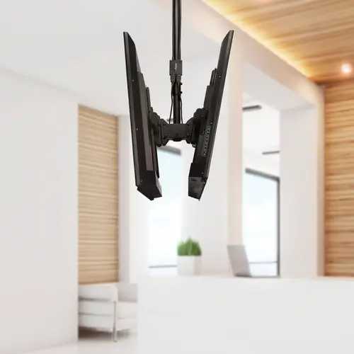 Soporte de Techo para 2 TV - Soporte de Cielo Raso para 2 TV de Espalda a Espalda con Mástil Telescópico Ajustable - Giro Inclinación y Rotación - Soporte VESA para Pantallas de 32" a 75" - Imagen 7