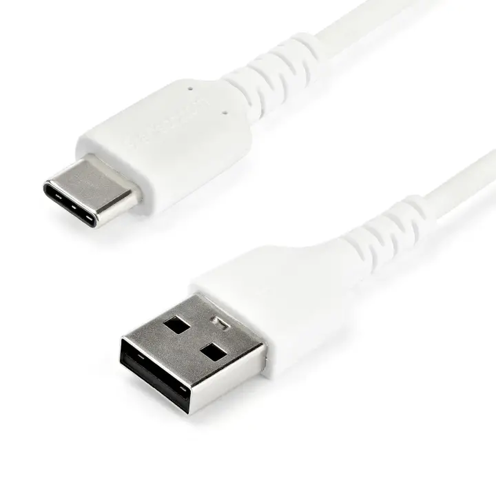 Cable de Carga USB-A a USB-C de 1m - Cable de Carga Rápida y Sincronización USB 2.0 de Servicio Pesado - Cable de Datos USB 2.0- Resistente con Fibra de Aramida - M/M - 3A - Blanco
