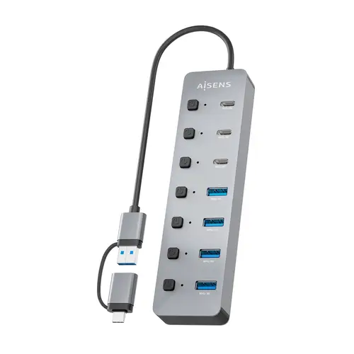 AISENS Hub USB3 1 Gen1 USB C USB A  USB C M USB A M 4xUSB A H 3xUSB C H 1xUSB C H ALIM   Gris  30cm - Imagen 3