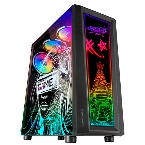 MC-ART Negro, Caja PC Gaming ATX, Doble Cristal Templado Dibujable, ARGB 12 Modos, Ventilador 12cm - Imagen 2