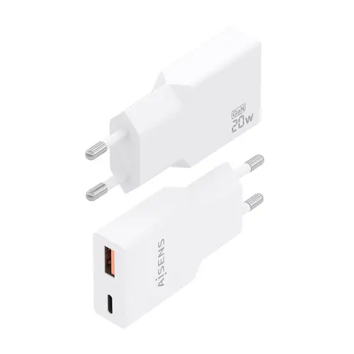 Cargador Ultra Delgado GaN 20W, 1xUSB-C PD3.0 QC4.0, 1xUSB-A QC3.0, Blanco - Imagen 3