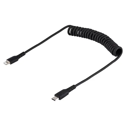 Cable de 50cm USB-C a Lightning MFi, Cable USB Tipo C Rizado de Carga Negro para iPhone, con Recubrimiento de TPE, Núcleo de Fibra de Aramida, Cable Lightning Rizado - Imagen 2