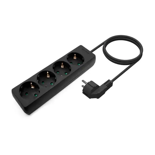 Base Multiple 4 Tomas Sin Interruptor Con Cable 3x1.5mm2, Negro, 1.4m - Imagen 2