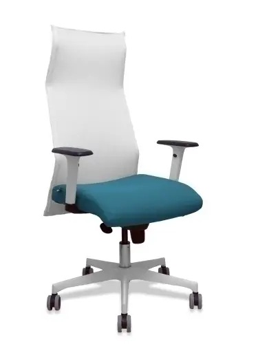 Sillón Sahuco blanco bali verde petróleo brazos blancos base blanca ruedas parqué 65mm