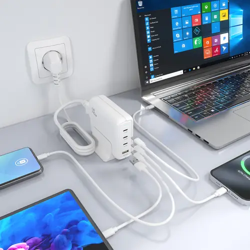 Cargador Sobremesa GaN 140W, 3x USB-C PD3.1 QC4.0 QC5.0, 1x USB-A QC3.0, Blanco - Imagen 6