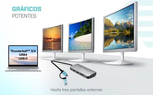 USB 3.0 USB-C/Thunderbolt 3x Display Metal Nano Dock with LAN + Power Delivery 100 W - Imagen 5