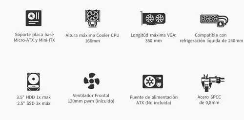 CAJA MATX MP2 NEGRA USB-C 3.2 GEN1 VENTILADOR 120 PWM FULL METAL S/FTE - Imagen 9