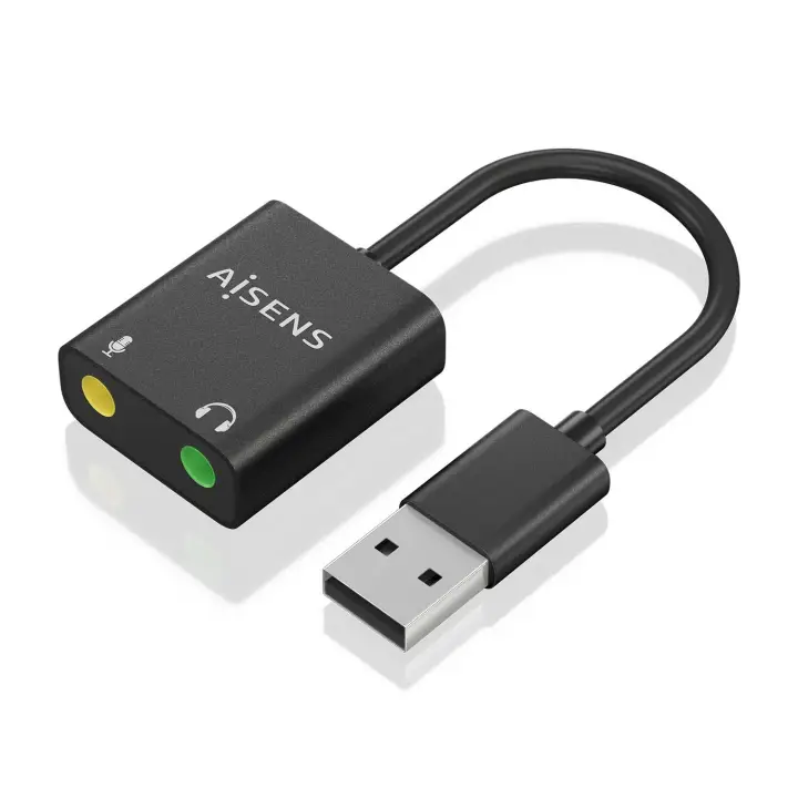 Conversor USB-A a Audio 48KHz, USB-A/M-2xJack 3.5/H, Negro, 10 cm