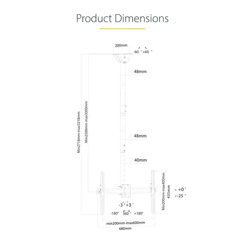 Soporte de Techo para TV - Soporte Universal de Cielo Raso para TV con Mástil Telescópico Largo Ajustable - Soporte VESA para Pantallas de 32" a 75" - Giro e Inclinación - Imagen 15