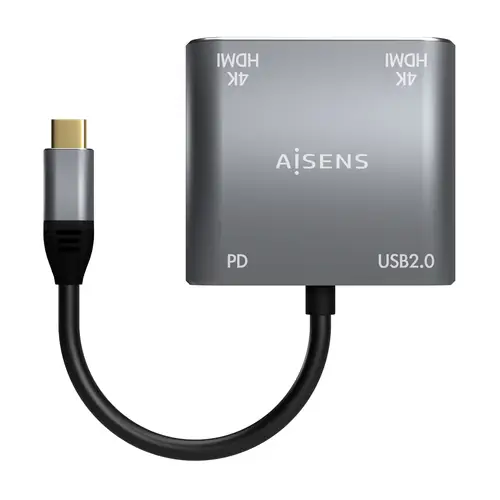 Conversor USB-C a 2XHDMI 4K SST MST/USB2.0/USB-C PD 60W, USB-C/M-2XHDMI/H-USB-A/H-USB-C/H, Gris, 15CM - Imagen 3