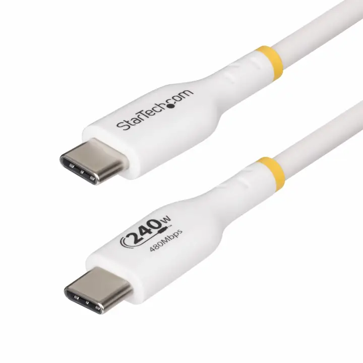 Cable de Carga para Portátil USB-C de 2m - Cable USB Tipo C USB 2.0 para Portátil - Blanco - Cable con Certificación USB-IF - PD 240W EPR - Recubrimiento de TPE - M/M