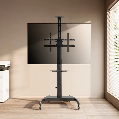 Soporte de Suelo ECO con Ruedas y Manivela, Bandeja para DVD y Soporte de Cámara para Monitor/TV 50Kg de 37-70, Negro - Imagen 7