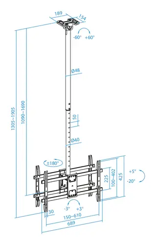 Soporte de Techo para 2 Pantallas 43"-86", Negro - Imagen 7