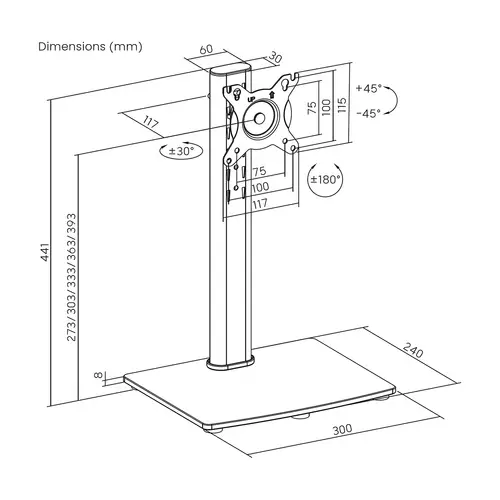 AISENS Soporte de Mesa Con Peana Eco Giratorio e Inclinable para Monitor TV 12kg de 17 34  Negro - Imagen 7
