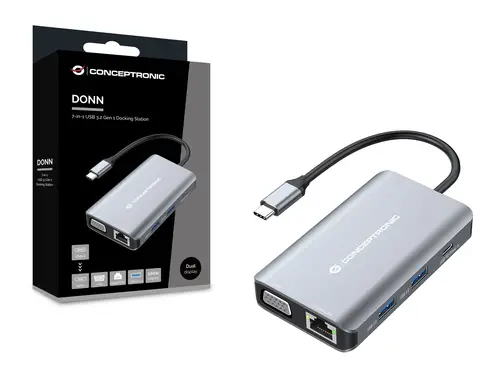 DONN21G base para portátil y replicador de puertos Alámbrico USB 3.2 Gen 1 (3.1 Gen 1) Type-C Gris - Imagen 4