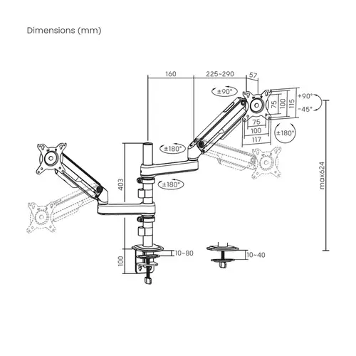 Soporte de Mesa Eco Contrapeso Giratorio e Inclinable Para Monitor/TV 9kg (3 Pivotes, 2 Brazos) de 17-32", Negro - Imagen 7