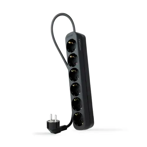 Regleta de Enchufes con 6 Tomas, 1.4 m, Negro - Imagen 1