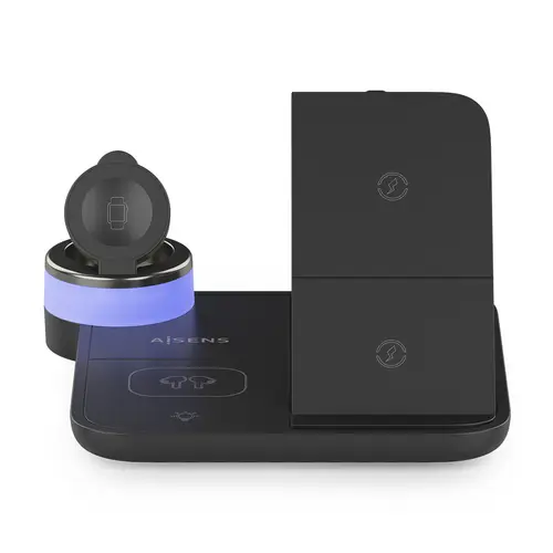 AISENS Cargador Inalambrico USB C 4 en 1 De 15W Para Movil  Apple Watch  Auriculares Con Estuche De Carga  Negro - Imagen 4