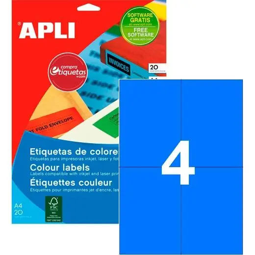 APLI ETIQUETAS PERMANENTES 105,0X148,0MM C/ROMOS 20H AZUL