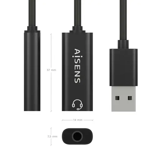 Conversor USB-A a Audio 48KHz, USB-A/M-Jack 3.5/H, Negro, 10 cm - Imagen 3
