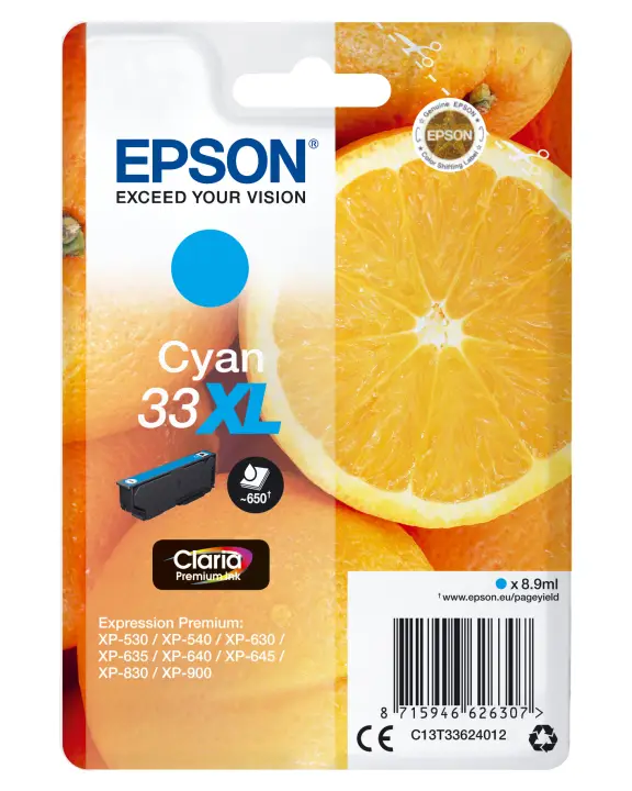 Oranges Singlepack Cyan 33XL Claria Premium Ink