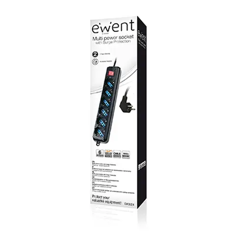 EW3924 base múltiple 1,5 m 6 salidas AC Negro - Imagen 2
