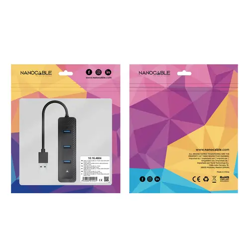 Hub USB-A 3.0 a 3xUSB-A 3.0 + RJ45, USB-A/M- USB-A/M-RJ45/H, Negro, 15 cm - Imagen 5