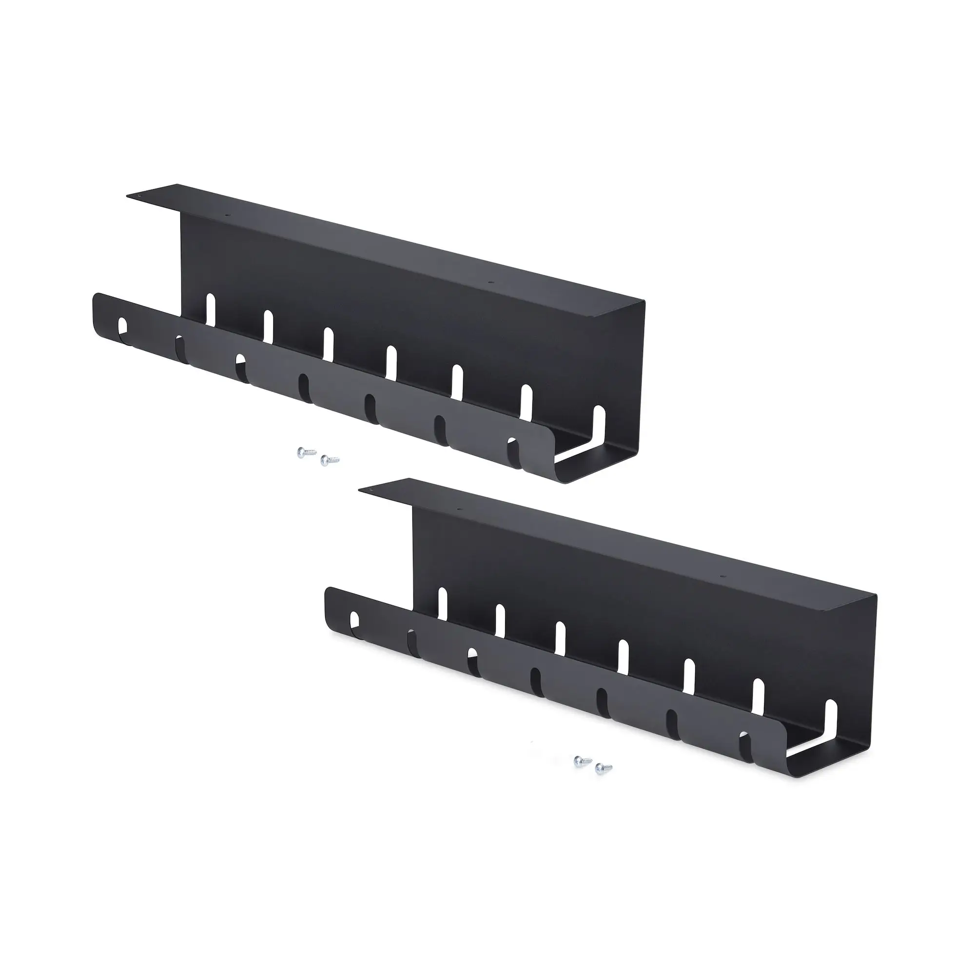 Paquete de 2 - Bandeja de Gestión de Cables para Debajo del Escritorio - Longitud de 53cm por Bandeja - Administrador de Cableado de Ranuras - Instalación por Tornillos - Negro - TAA