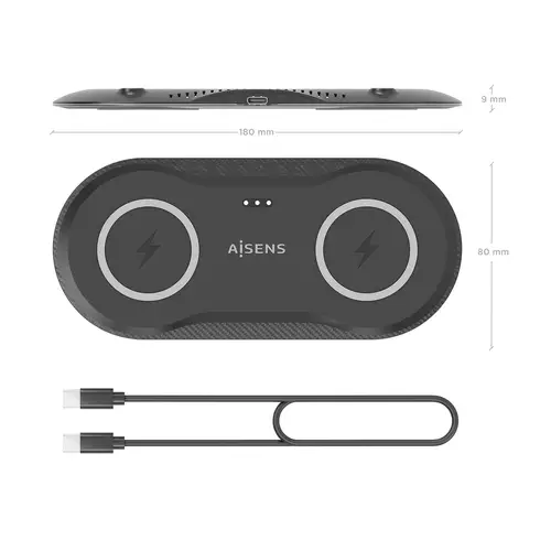 AISENS Cargador Inalambrico USB C 15W 2 en 1 Para Movil Auriculares  Negro - Imagen 5