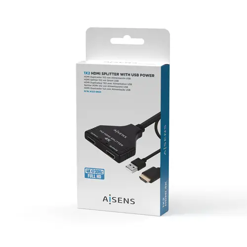 HDMI Duplicador 4K@30HZ 1×2 con Alimentación USB y Cable, Negro, 30 cm - Imagen 6