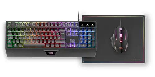 MCP124, Combo Gaming 3en1, Teclado Ergonómico H-Mech LED RGB, Ratón RGB 3200DPI Switches HUANO, Alfombrilla Nanotextil 360x260mm, Compatibilidad Multiplataforma, Layout Español, Negro - Imagen 2