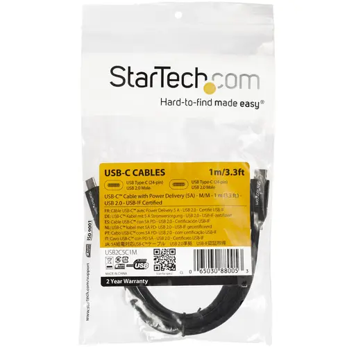 Cable de 1m USB-C a USB-C con capacidad para Entrega de Alimentación de 5A - USB TipoC - Cable de Carga USBC - USB 2.0 - Imagen 5