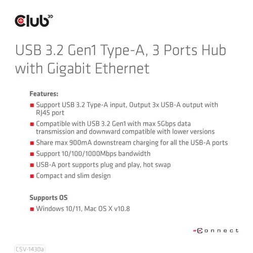 USB 3.2 Gen1 Tipo-A, Hub de 3 Puertos con Gigabit Ethernet - Imagen 9