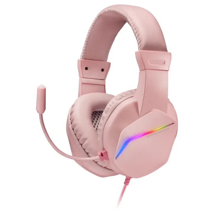 MH122 Rosa, Cascos Gaming FRGB Over Ear con Micrófono, Sonido HiFi, Cancelación de Sonido, Ultraligeros, PS4 PS5 Xbox Switch Tablet Windows Mac